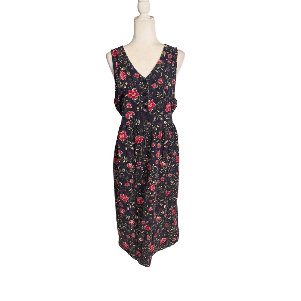 Billie Brooke Floral Maxi Dress Large Black Red Cottagecore Romantic 100% Cotton